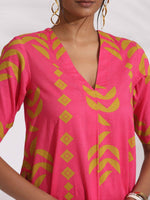 Thumbnail for trueBrowns Pink Cotton Print A-line Kurta Set
