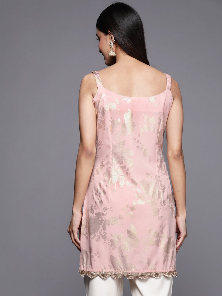 Ahalyaa Square Neck Printed Crepe Tunic With Lace Inserts - Distacart