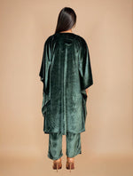 Thumbnail for trueBrowns Olive Green Velvet Embroidered Kaftan Kurta Set