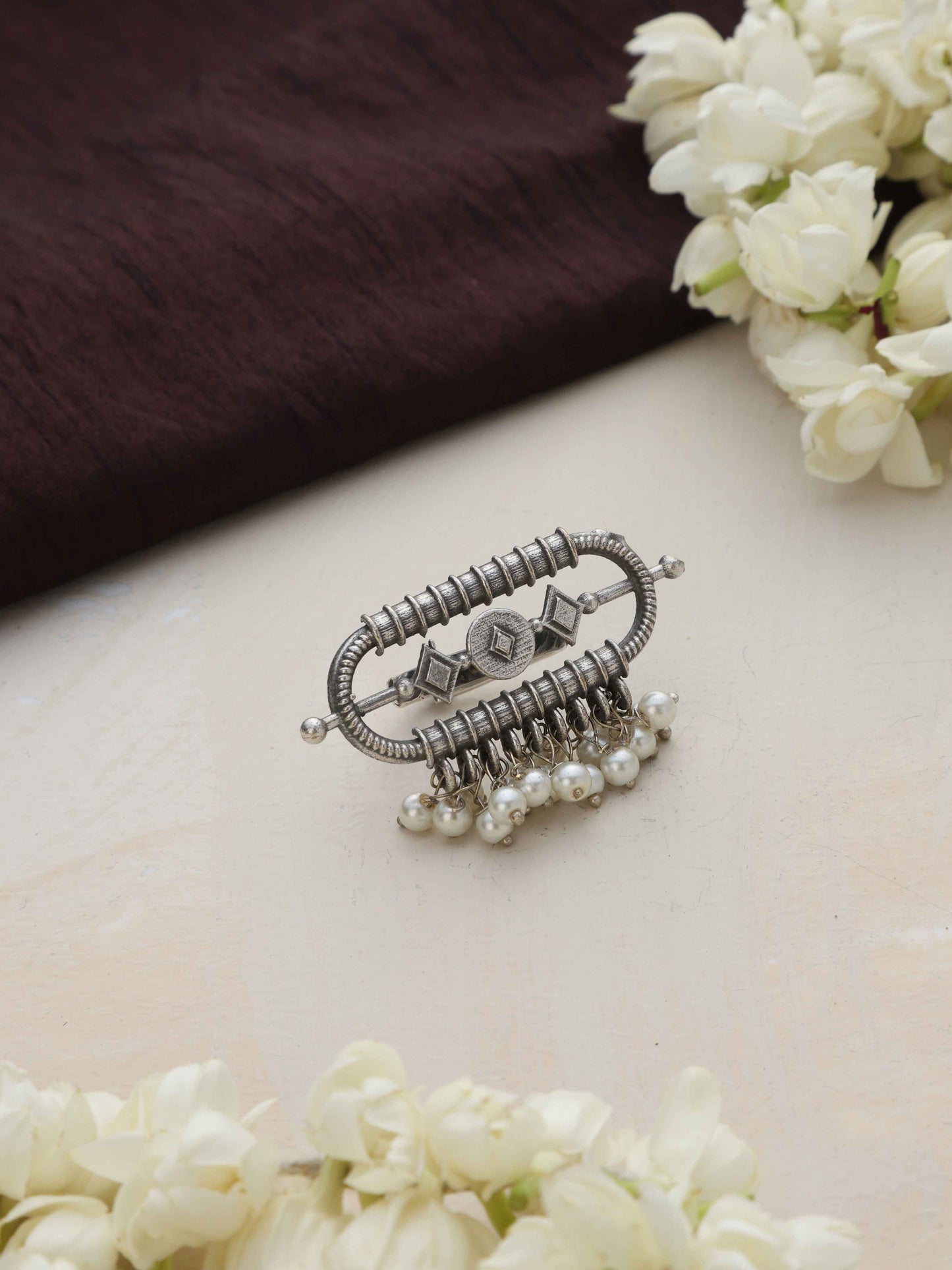 trueBrowns Silver Tone Pearl Drop Ring - Distacart