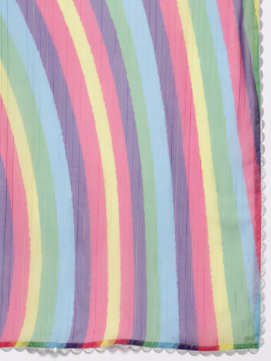 Ahalyaa Floral Printed High Slit Gotta Patti Pure Cotton Kurta With Palazzos & Dupatta - Distacart