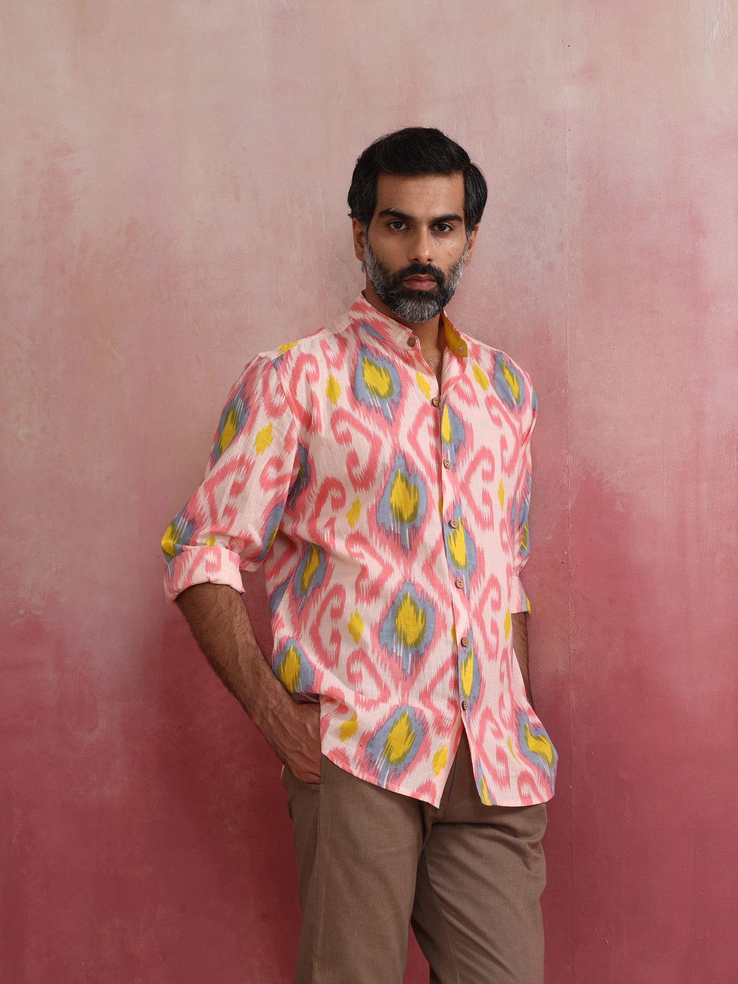 trueBrowns Men's Lime Ikat Print Cotton Shirt - Distacart