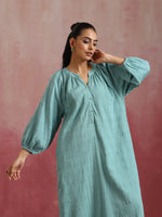 Thumbnail for trueBrowns Aqua Blue Cotton Dobby Dress - Distacart