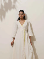Thumbnail for trueBrowns Off White Cotton Linen Angrakha Kurta Pant Set