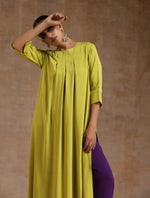 Thumbnail for trueBrowns Lime Modal Satin Neck Pleat Kurta Set - Distacart
