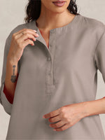 Thumbnail for trueBrowns Light Grey Cotton Blend Short Kurta