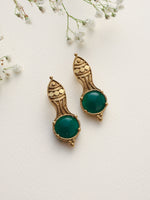 Thumbnail for trueBrowns Brass Green Stone Abstarct Earrings - Distacart