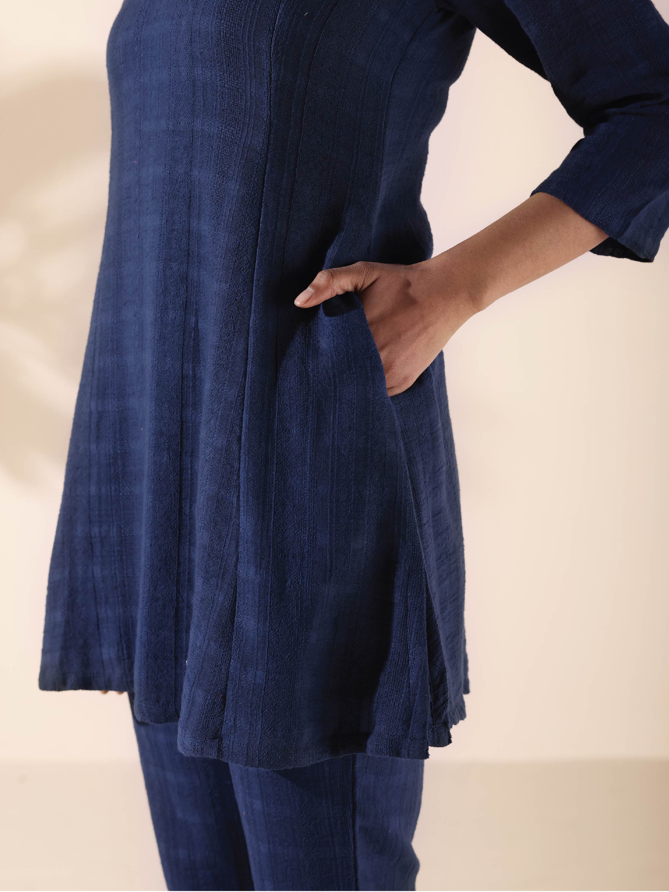 trueBrowns Blue Cotton Dobby Regular Co-ord Set - Distacart