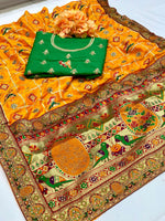 Thumbnail for Lorenvalley Fashion Premium Yellow Vichitra Silk Embroidery and Diamond work Both Side Saree - Distacart