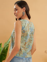 Thumbnail for InWeave Dull Green Leaf Floral Print W/U Top