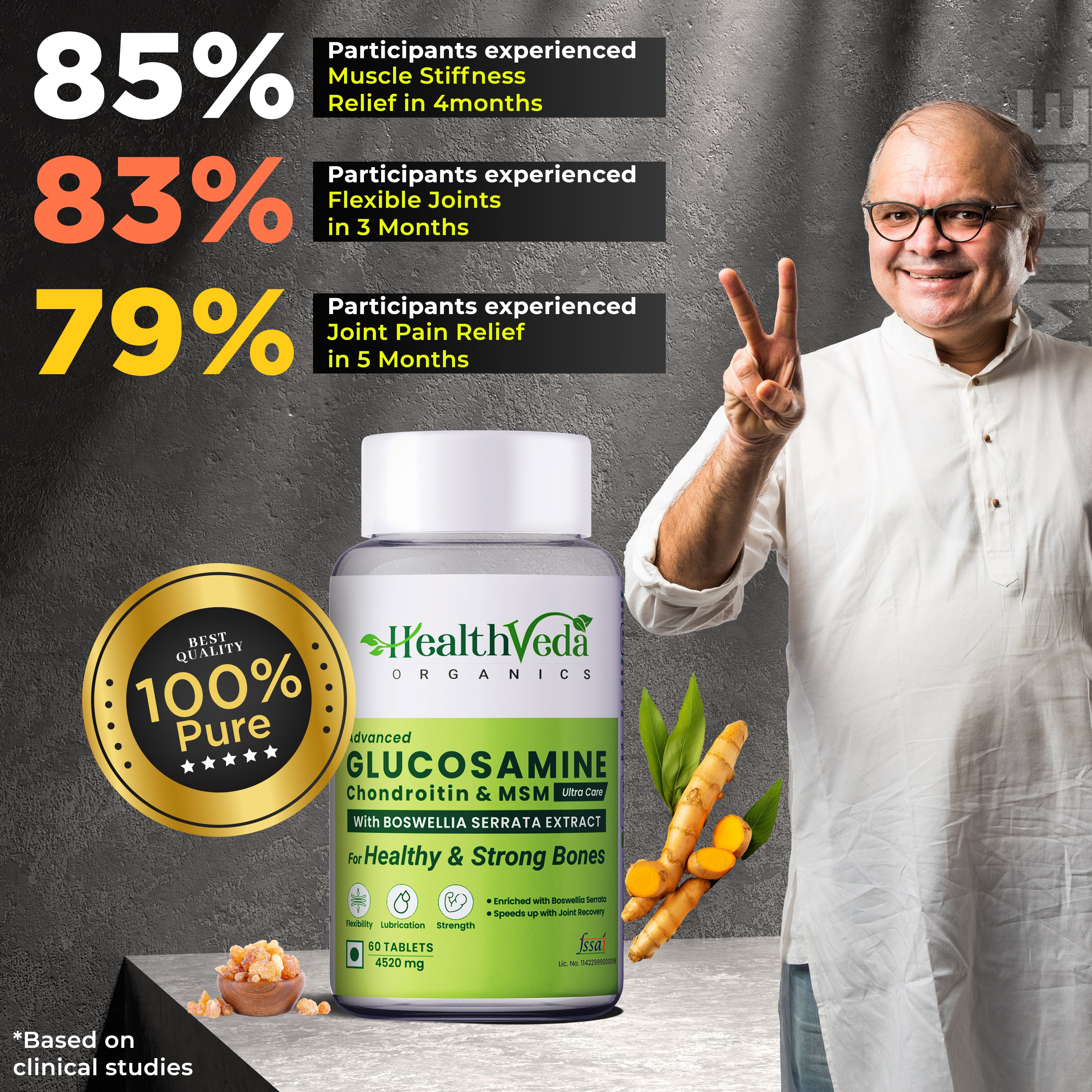 Health Veda Organics Plant Based Glucosamine Chondroitin & MSM Tablets - Distacart