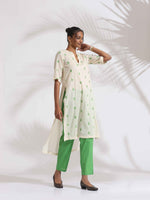 Thumbnail for trueBrowns Off-White Cotton Floral Embroidered Straight Kurta Set