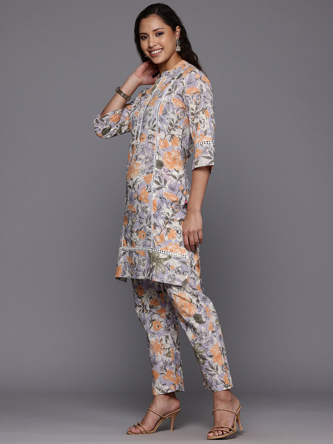 Varanga Women Purple Floral Printed Co-Ord Set - Distacart