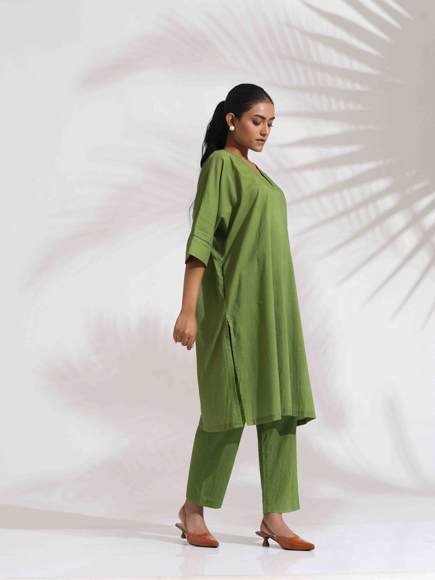 trueBrowns Green Cotton Placement Print Kurta Co-ord Set - Distacart