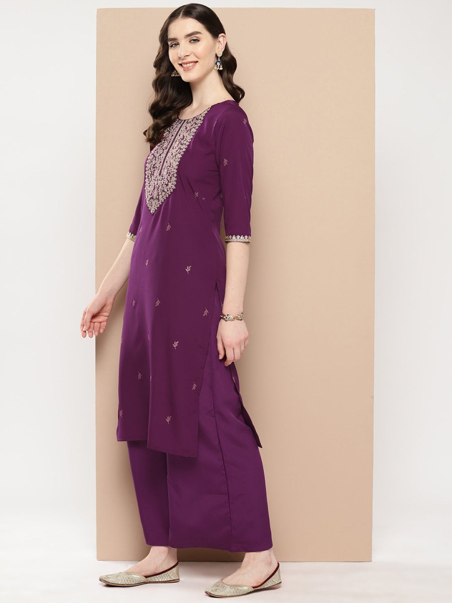 Ahalyaa Women Floral Yoke Design Regular Kurta with Palazzos - Distacart