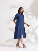 Thumbnail for trueBrowns Blue Slub Kurta Set