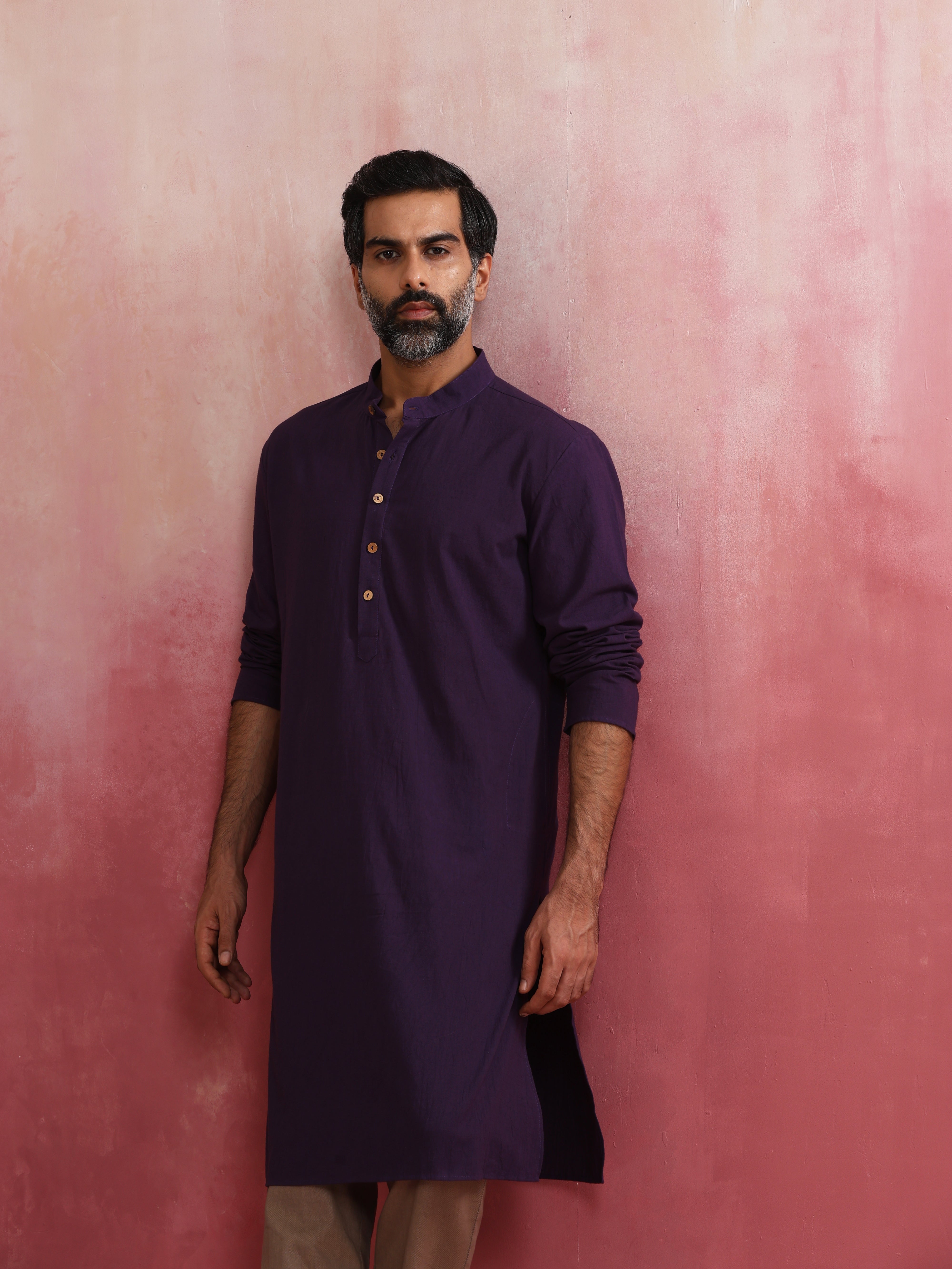 trueBrowns Men's Purple Mandarin Collar Kurta - Distacart