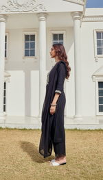 Thumbnail for BulBul Samantha Cotton Black Kurta Set with Dupatta