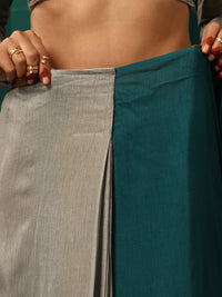 Thumbnail for trueBrowns Teal Grey Silk Ready to Wear Saree - Distacart