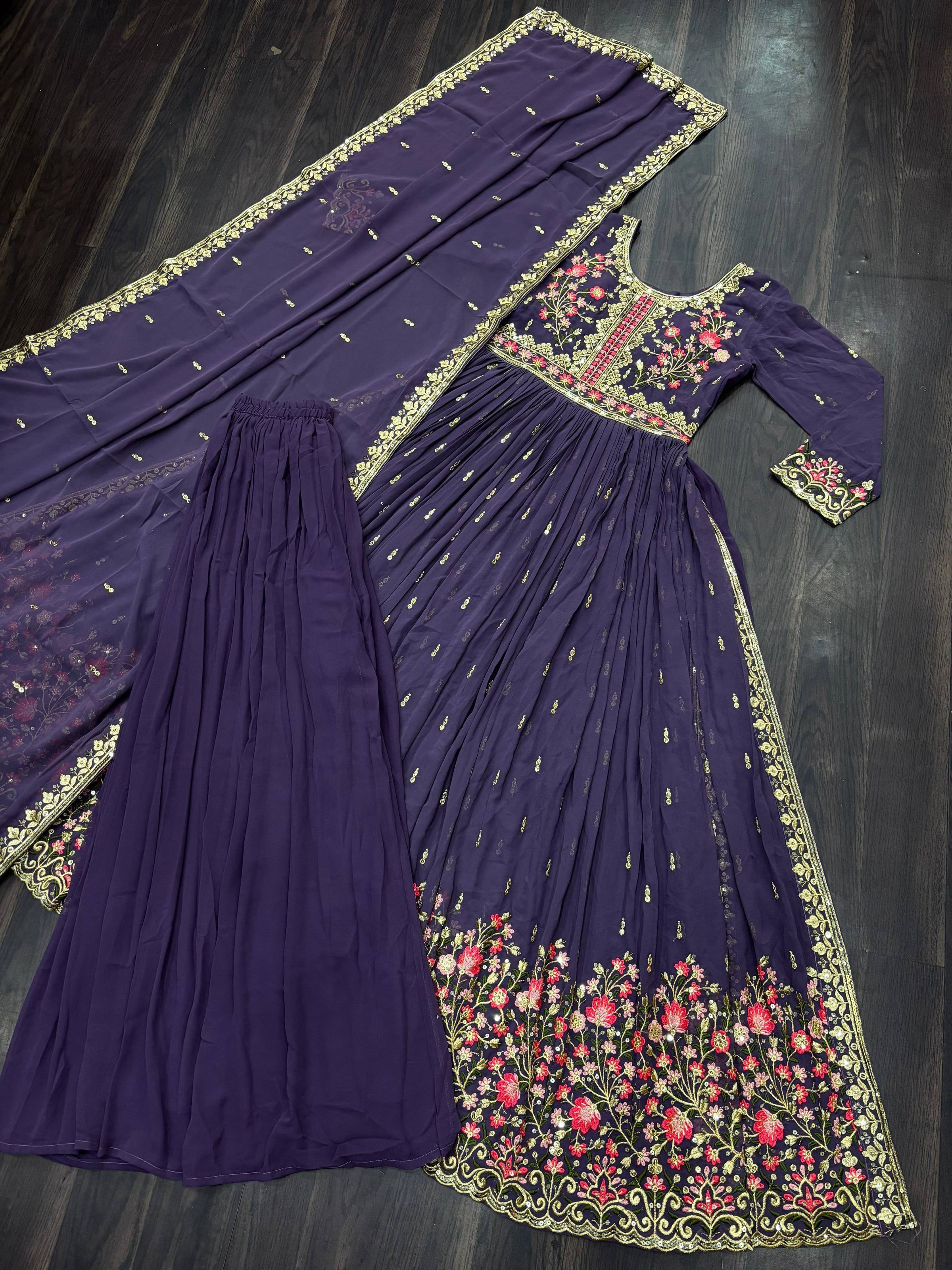 Anaita Violet Georgette Readymade Suit with Embroidery & Sequence Work - Dista