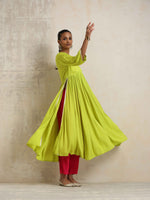 Thumbnail for trueBrowns Lime Crinkle Anarkali Flared Kurta Set - Distacart