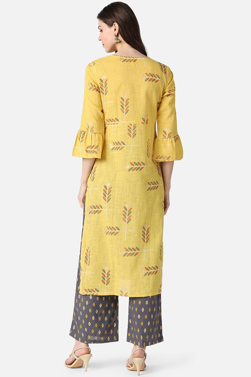 Ahika Yellow Cotton Ethnic Motifs Kurta Set - Distacart