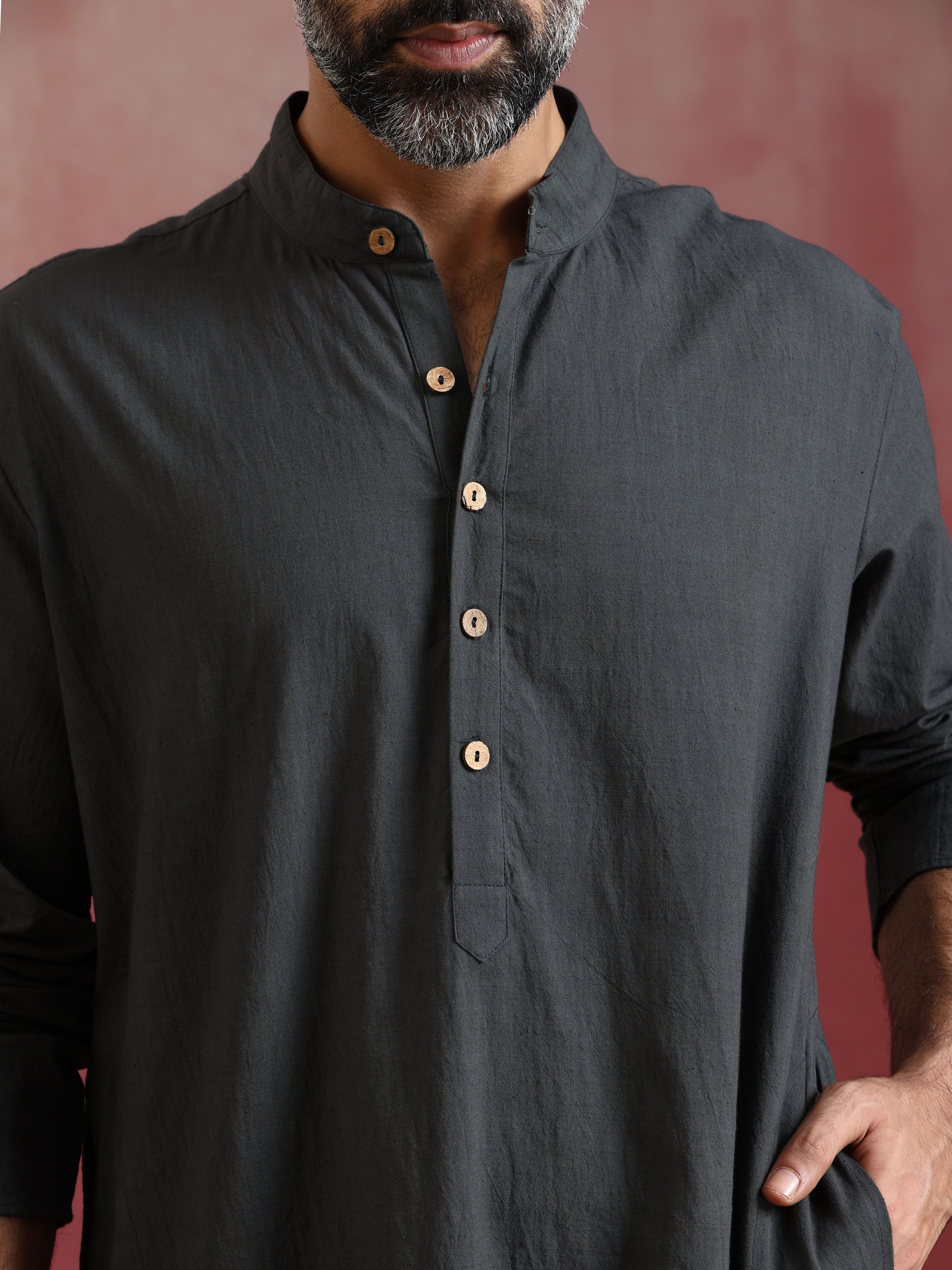 trueBrowns Men's Charcoal Grey Mandarin Collar Kurta - Distacart