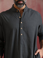 Thumbnail for trueBrowns Men's Charcoal Grey Mandarin Collar Kurta - Distacart