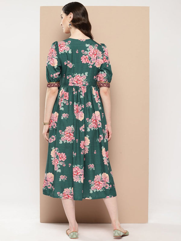 Ahalyaa Women Floral Printed Empire Ethnic Dress - Distacart