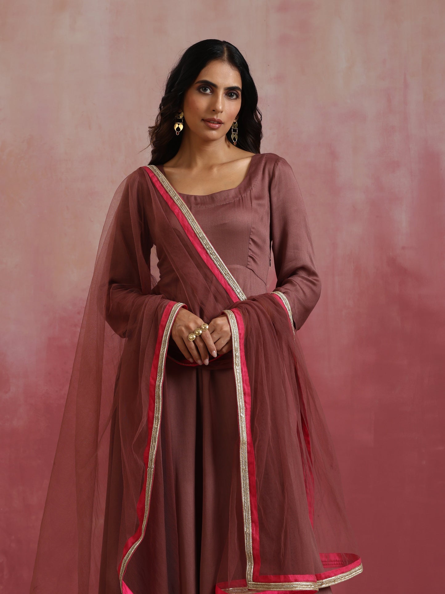 trueBrowns Brown Modal Anarkali Kurta Set - Distacart