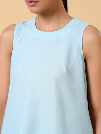 trueBrowns Cotton Linen Light Blue Sleeveless Co-Ord Set | Relove - Distacart