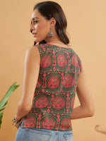 Thumbnail for InWeave Green Red Mughal Kalamkari Top