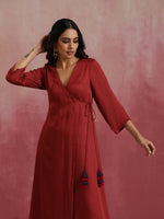 Thumbnail for trueBrowns Maroon Modal Angrakha Kurta Set - Distacart