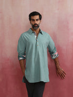 Thumbnail for trueBrowns Men's Aqua Blue Cotton Shirt Collar Stylized Kurta - Distacart