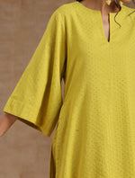 Thumbnail for trueBrowns Lime Gold Cotton Relax High Slit Kurta Set - Distacart
