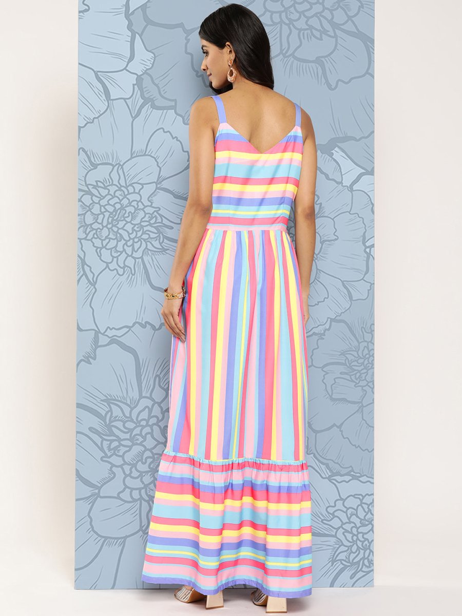 Ahalyaa Striped Crepe Maxi Ethnic Dress - Distacart