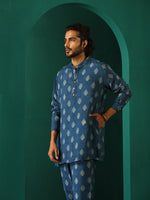 Thumbnail for trueBrowns Men's Blue Floral Muslin Silk Printed Co-ord Set - Distacart