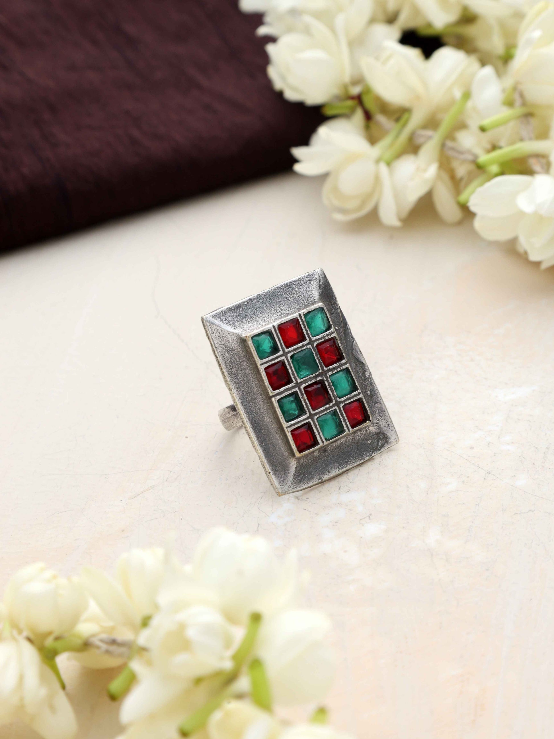 trueBrowns Silver Tone Rectangular Stone Ring - Distacart