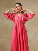 Thumbnail for trueBrowns Pink Bandhani Printed Silk Drop Shoulder Dress - Distacart