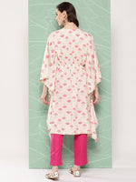 Thumbnail for Ahalyaa Women Floral Printed Flared Sleeves Gotta Patti Crepe Kaftan Kurta - Distacart