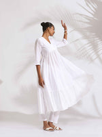 Thumbnail for trueBrowns White Cotton Schiffli Flared Anarkali Kurta Set