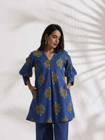 Thumbnail for trueBrowns Blue Cotton Print Top & Pants Co-ord Set