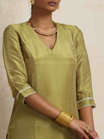 Thumbnail for trueBrowns Green Tissue Straight Kurta Set