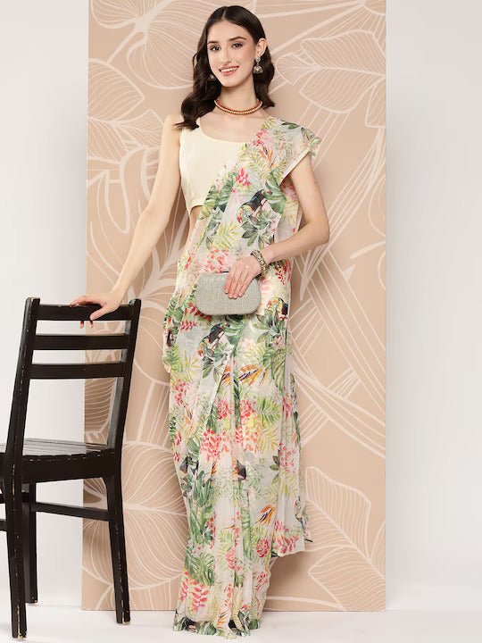 Ahalyaa Floral Printed Poly Chiffon Saree - Distacart