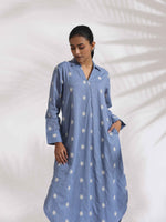 Thumbnail for trueBrowns Blue Cotton Floral Embroidered Dress - Distacart