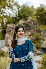 Thumbnail for Yash Enterprise Navy Blue Fux Georgette With Emboidery Work Slwar Suits Stitched