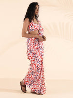 Thumbnail for trueBrowns Carrot Muslin Ikat Ready to Wear Saree - Distacart