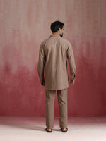 Thumbnail for trueBrowns Men's Grey Cotton Shirt Collar Stylized Kurta Co-ord set - Distacart