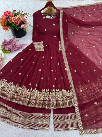Anaita Chocolate Silk Anarkali Readymade Suit with Embroidery & Sequence Work - Dista