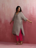 Thumbnail for trueBrowns Grey Modal Kimono Kurta Set